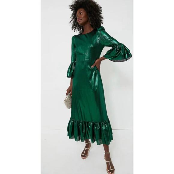 TUCKERNUCK Pomander Place Emerald Crinkle Lurex Lillith Dress NWT Size Small - Picture 5 of 9